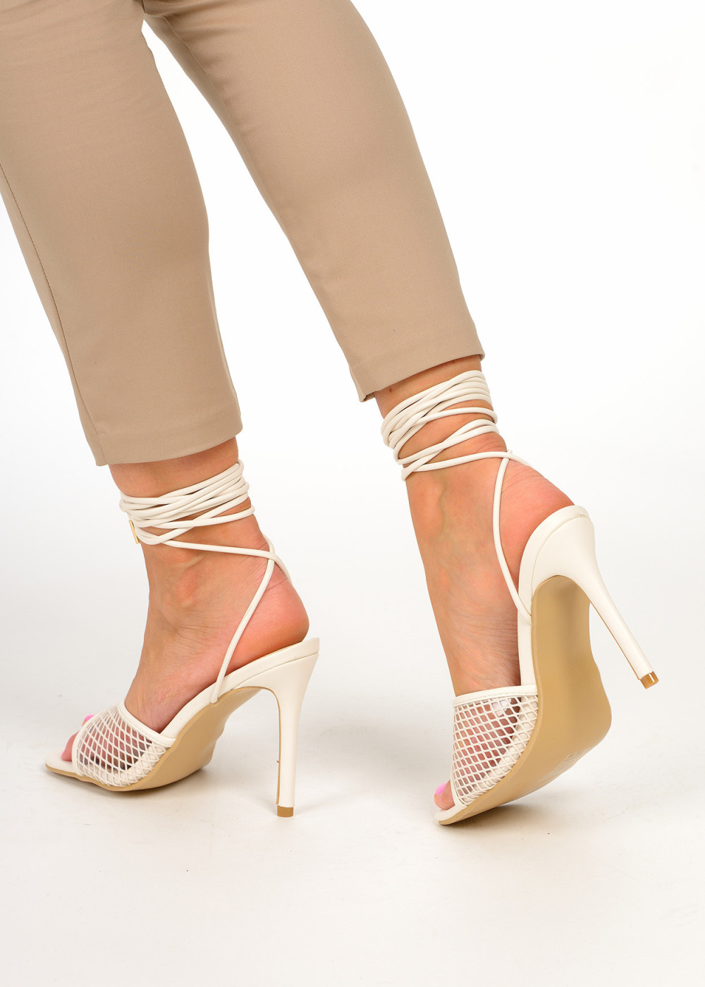 Beige mesh heeled sandals 2