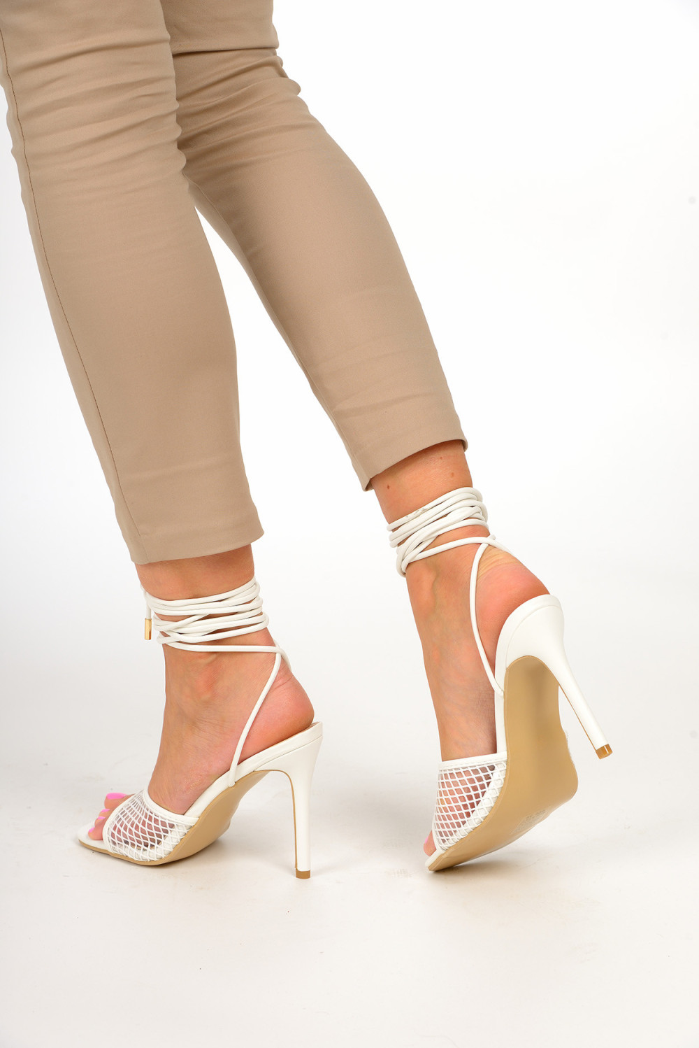 White mesh heeled sandals 2