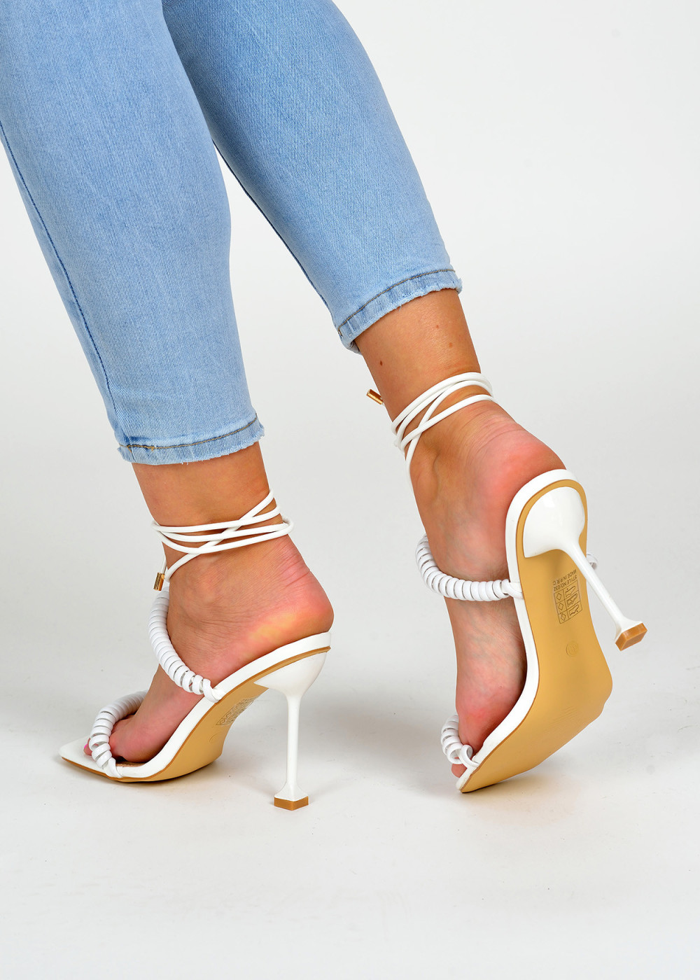 White corded heeled sandals 2