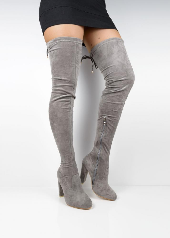 Grey suede block heel over the knee boots 2