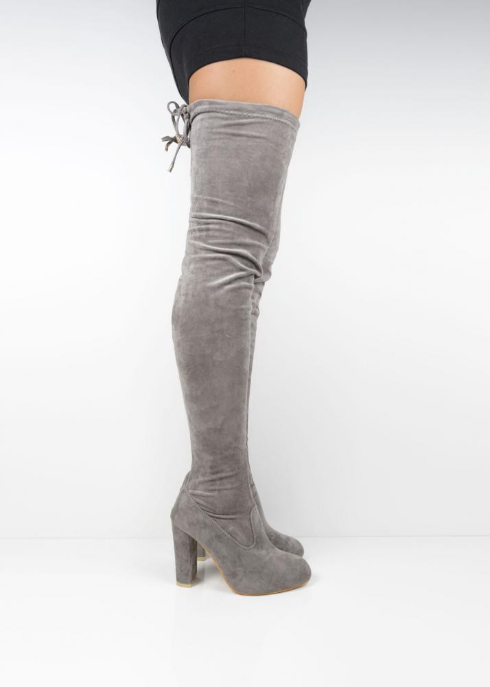 Grey suede block heel over the knee boots 5