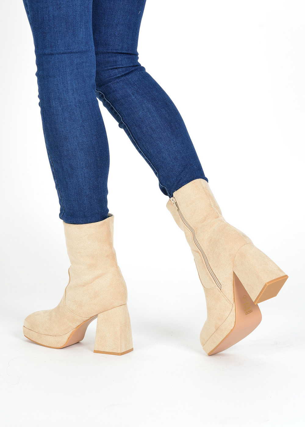 Beige block heeled ankle boots 2