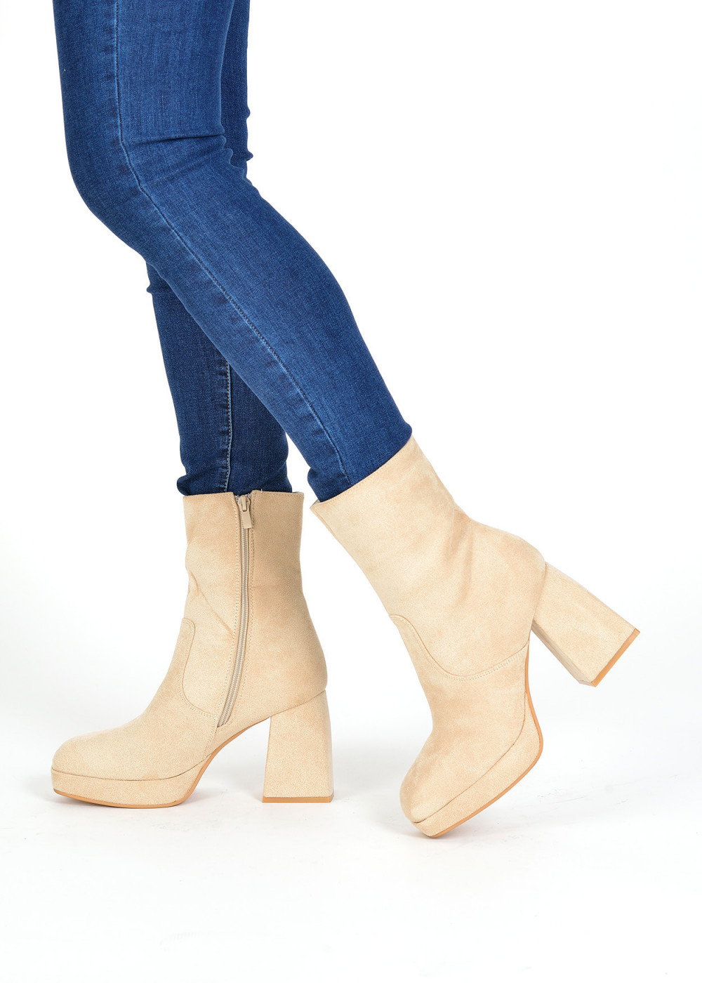 Beige block heeled ankle boots 3