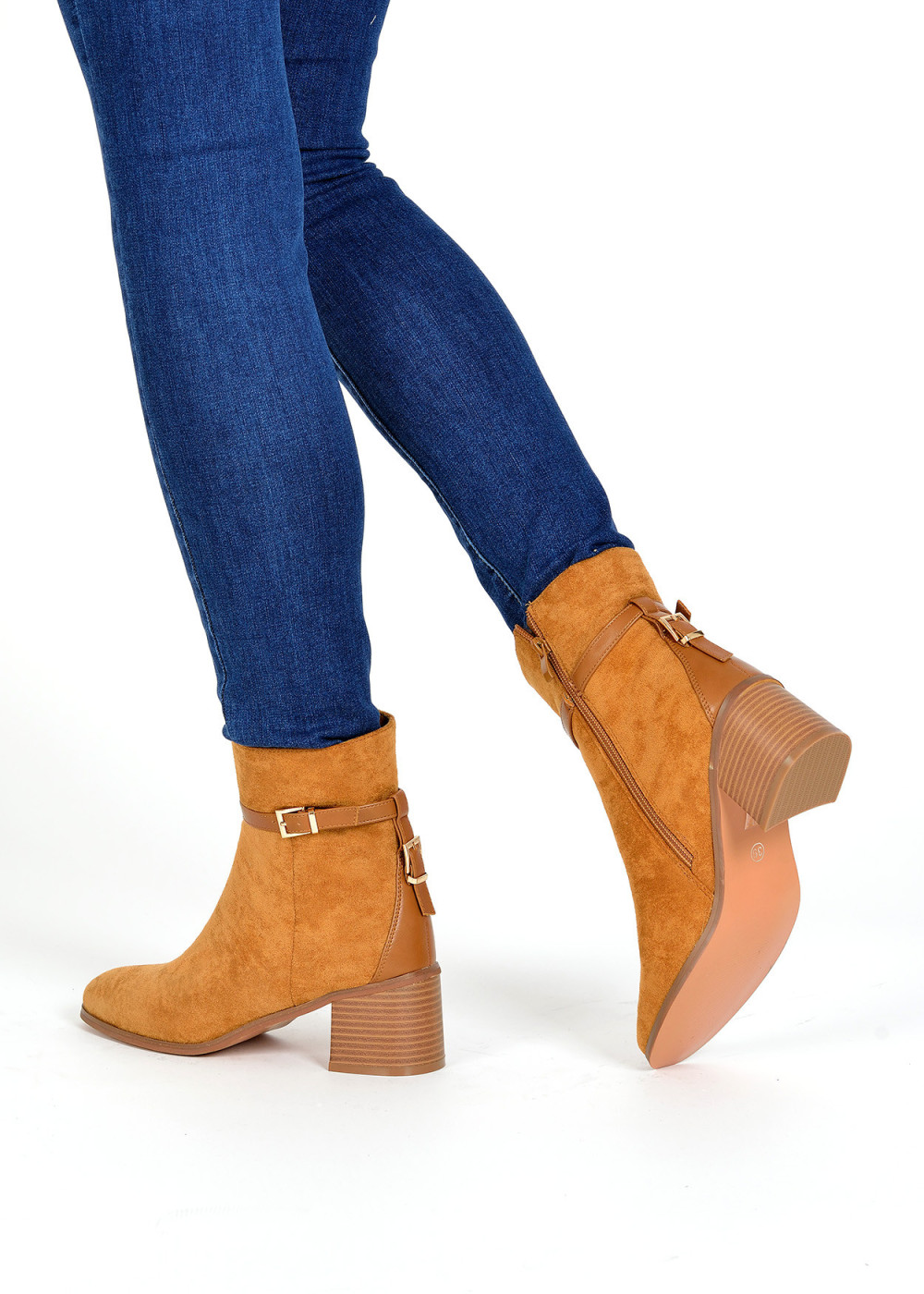 Tan buckle detail heeled ankle boots 2