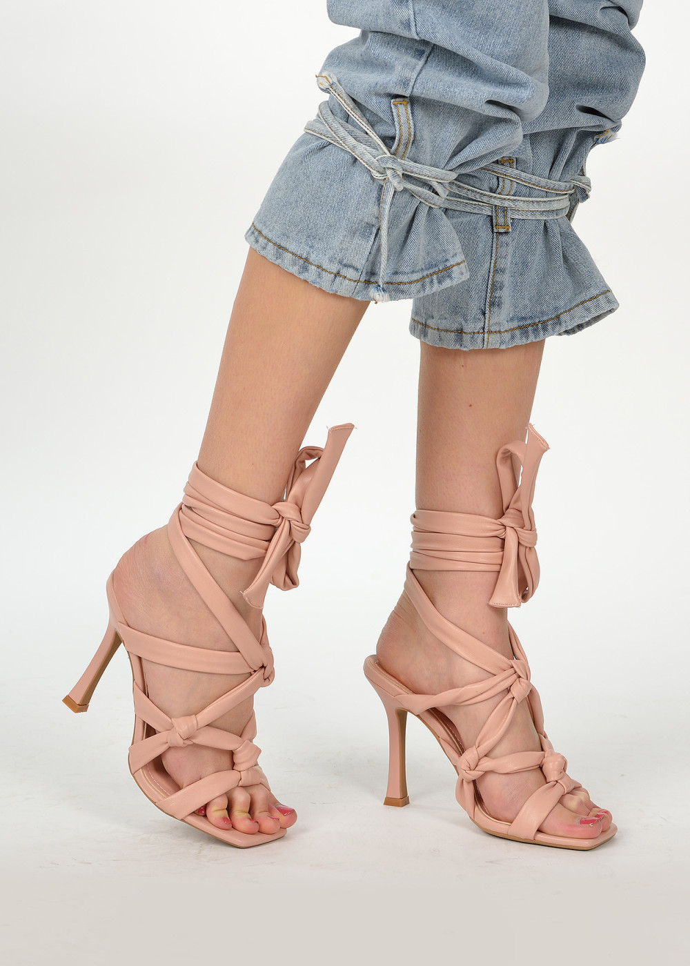 Pink ankle tie high heel sandal 1