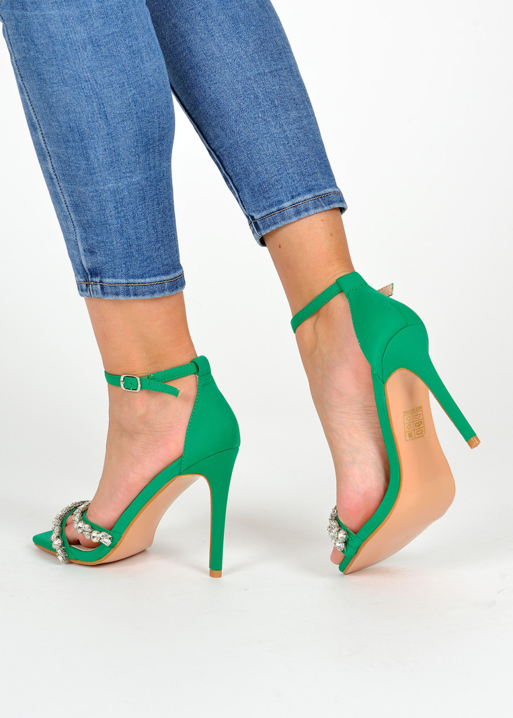 Green embellished heeled sandals 2