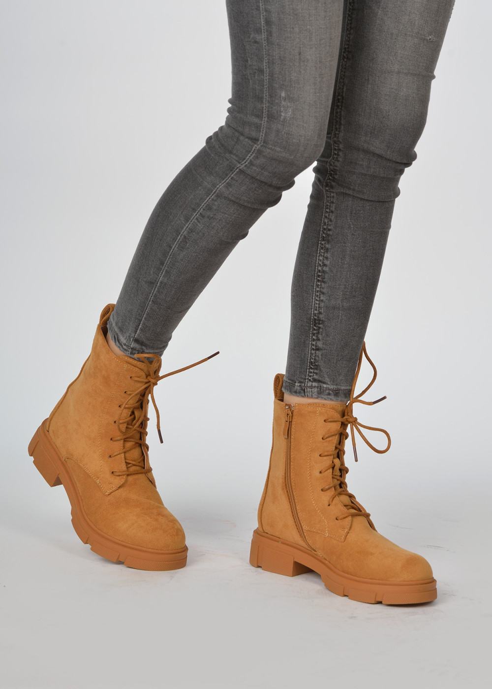 Brown tan chunky lace up boots 1