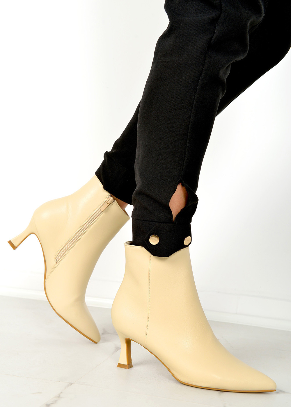 Beige pointed toe heeled ankle boots 2