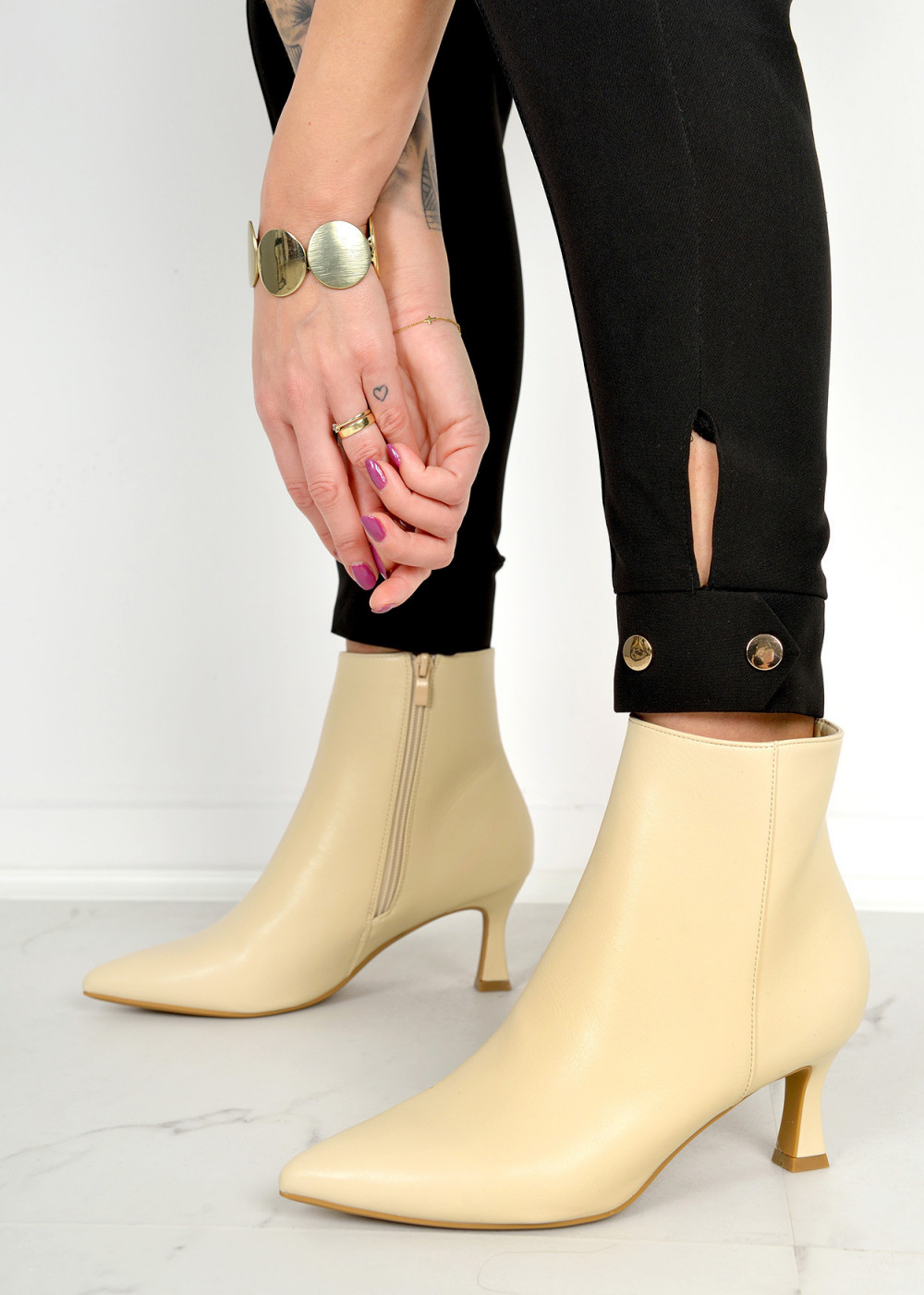 Beige pointed toe heeled ankle boots 3