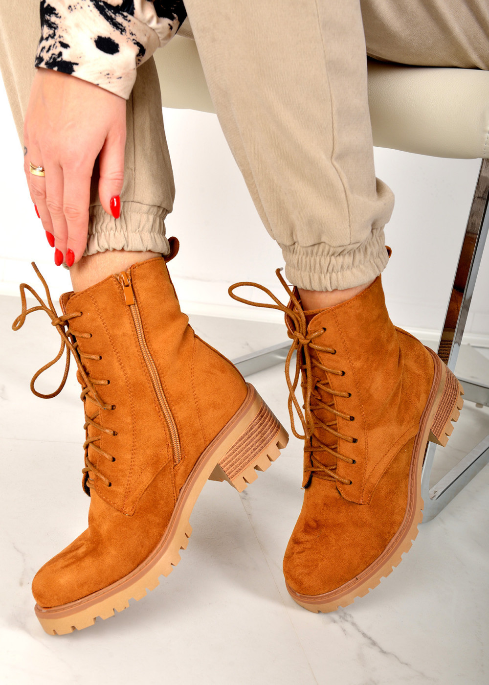 Tan lace up heeled ankle boots 3