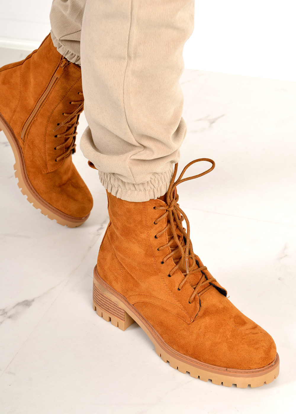Tan lace up heeled ankle boots 2
