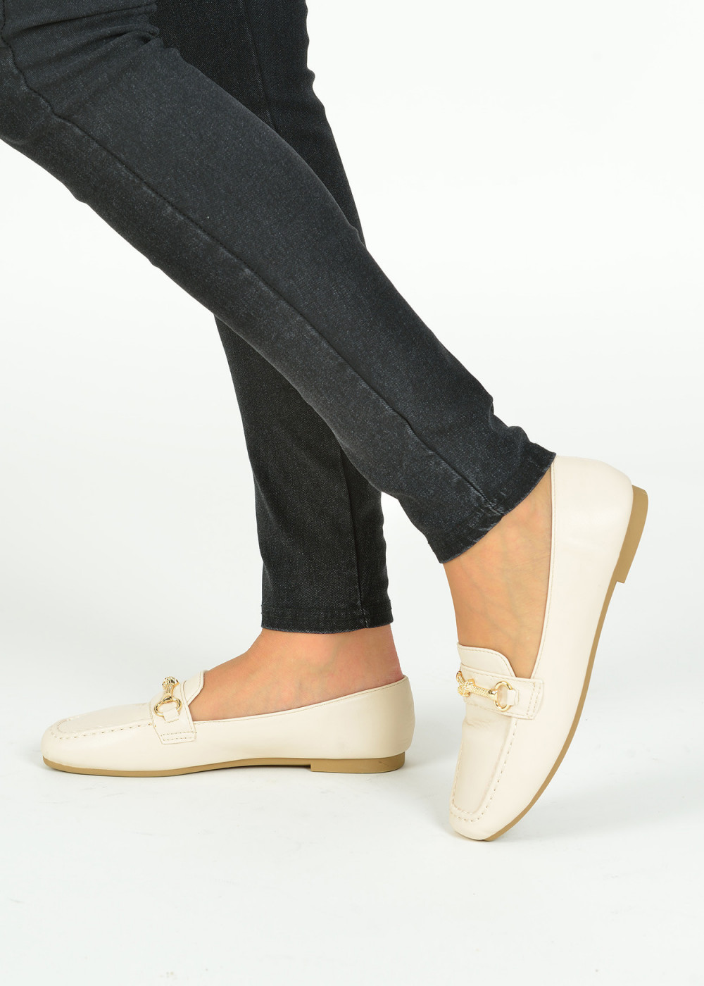 Beige gold knot detail loafers 4