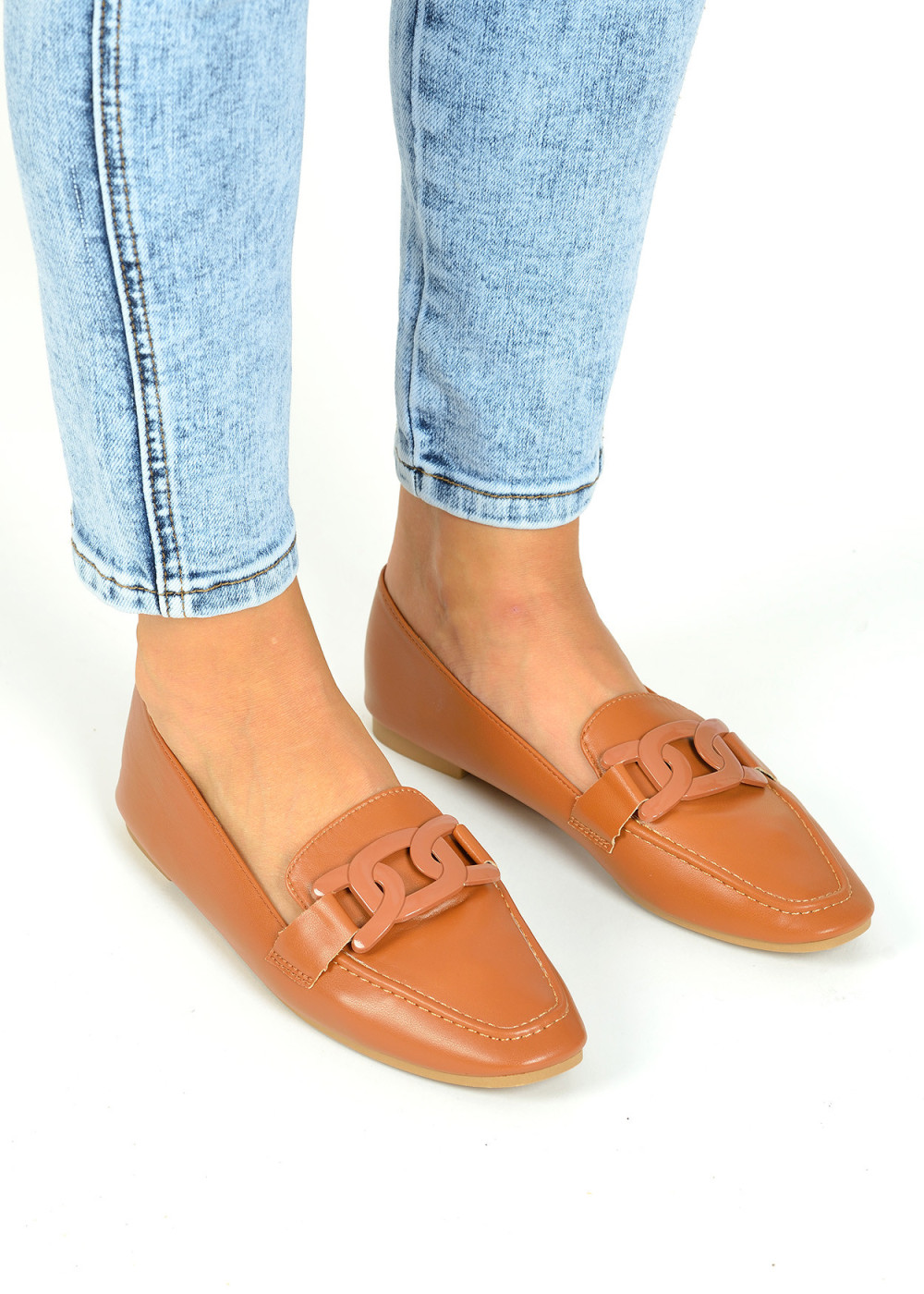 Tan chain detail loafers 2