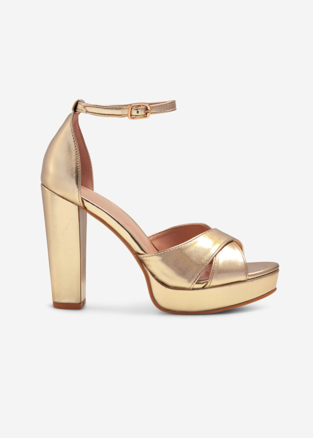 Gold cross strap platform heeled sandals 3