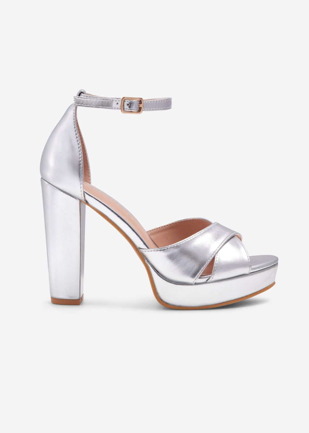 Silver cross strap platform heeled sandals 3