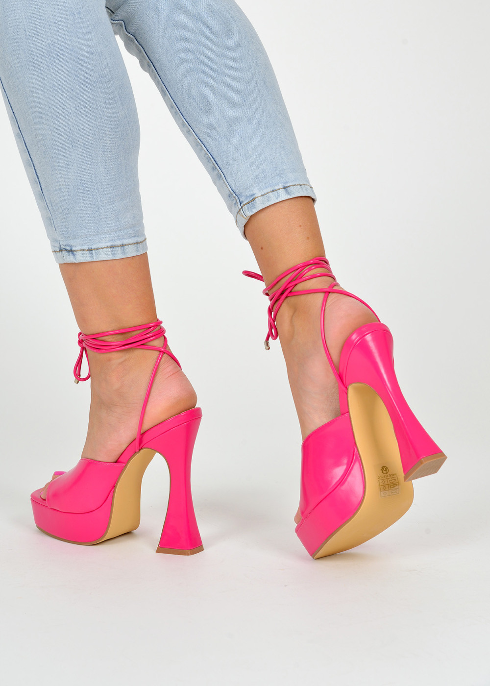 Fuchsia platform ankle tie heeled sandals 2