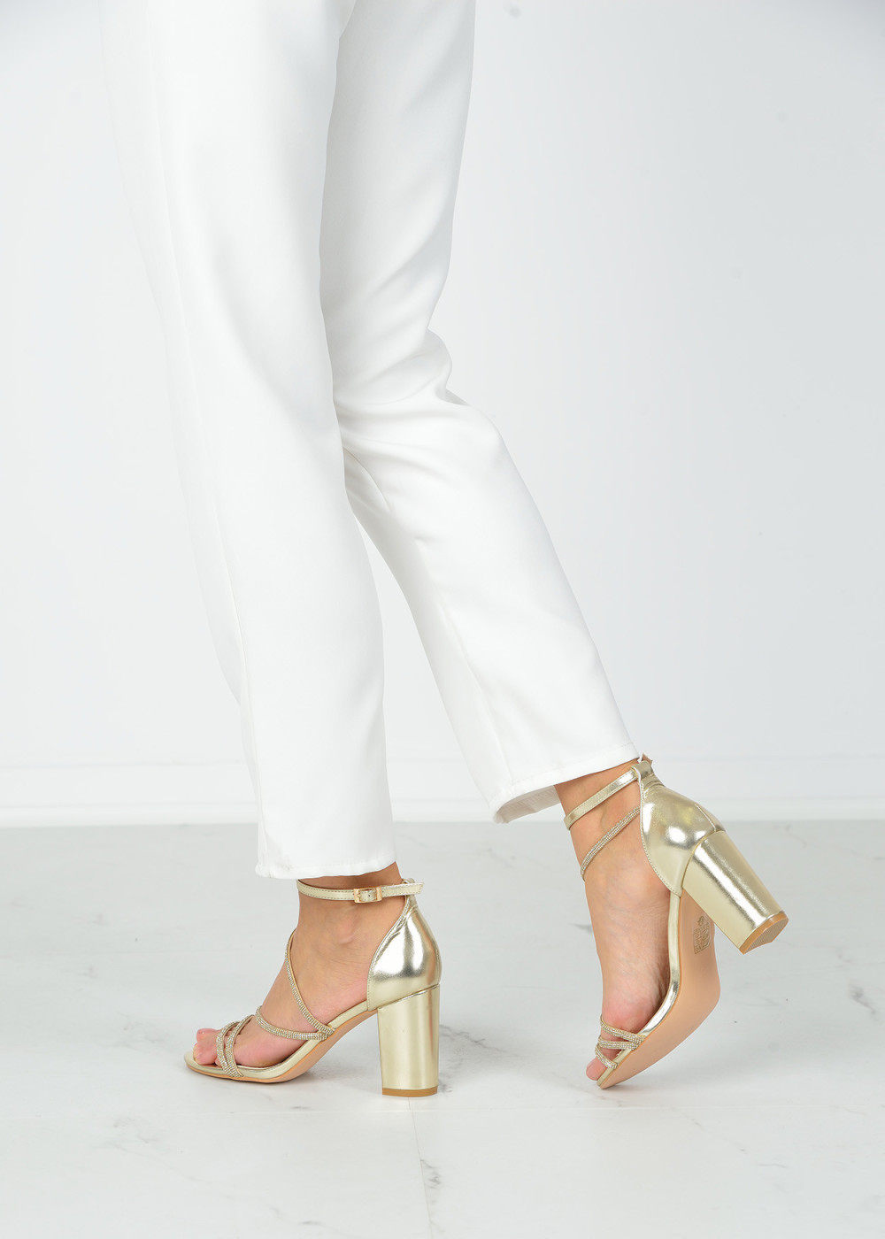 Gold strappy diamante heeled sandals 2