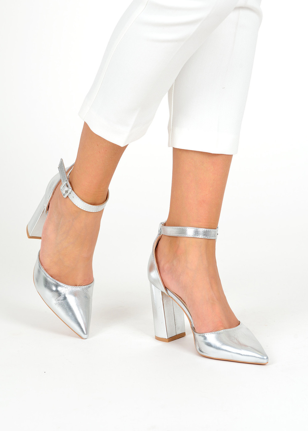 Silver block heeled court shoes 1