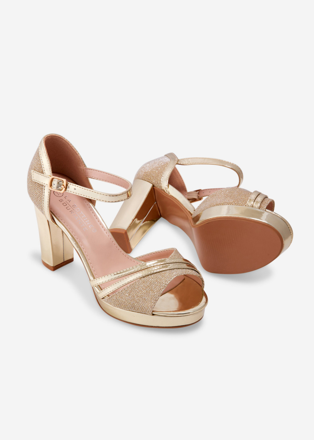 Metallic gold 2024 block heels