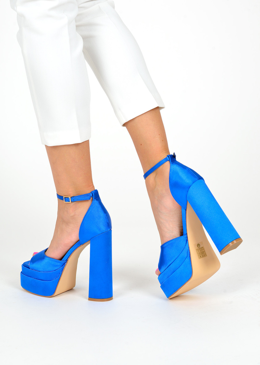 Blue satin platform heels 2