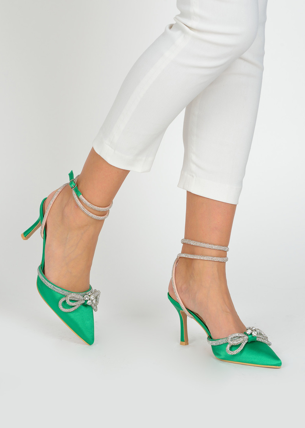 Green diamante court shoes 1