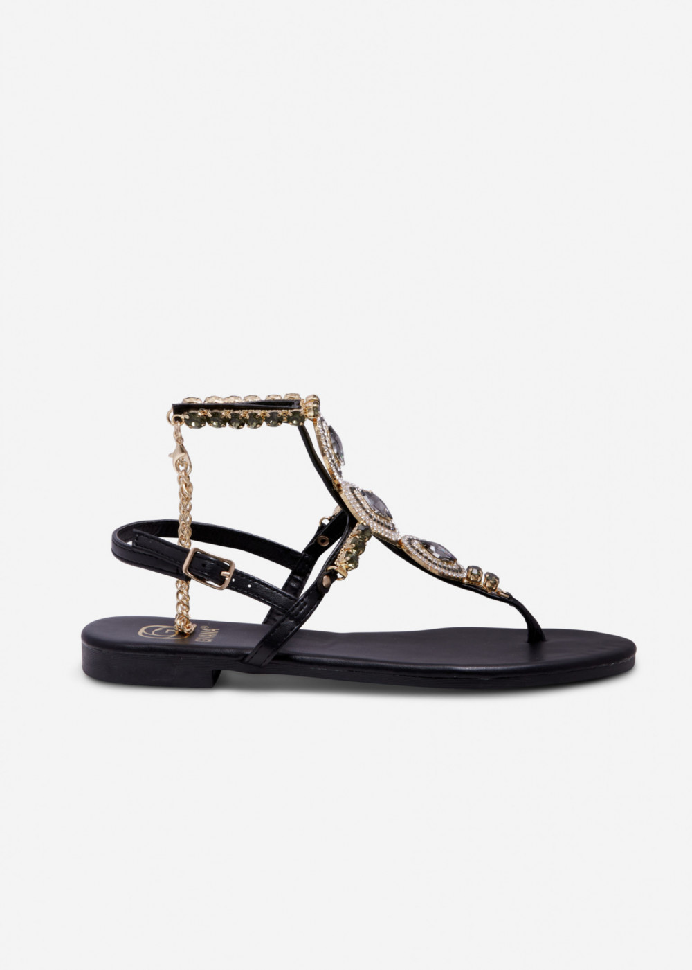 Black diamante embellished flat toe-post sandals 3