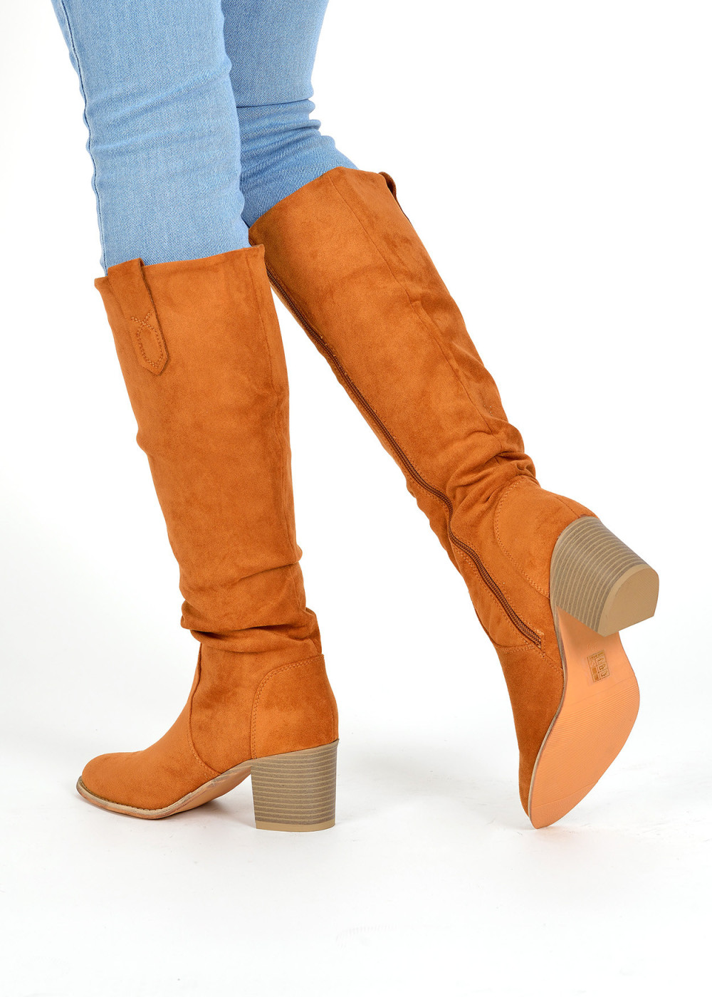 Tan pointed toe heeled knee high boots 2