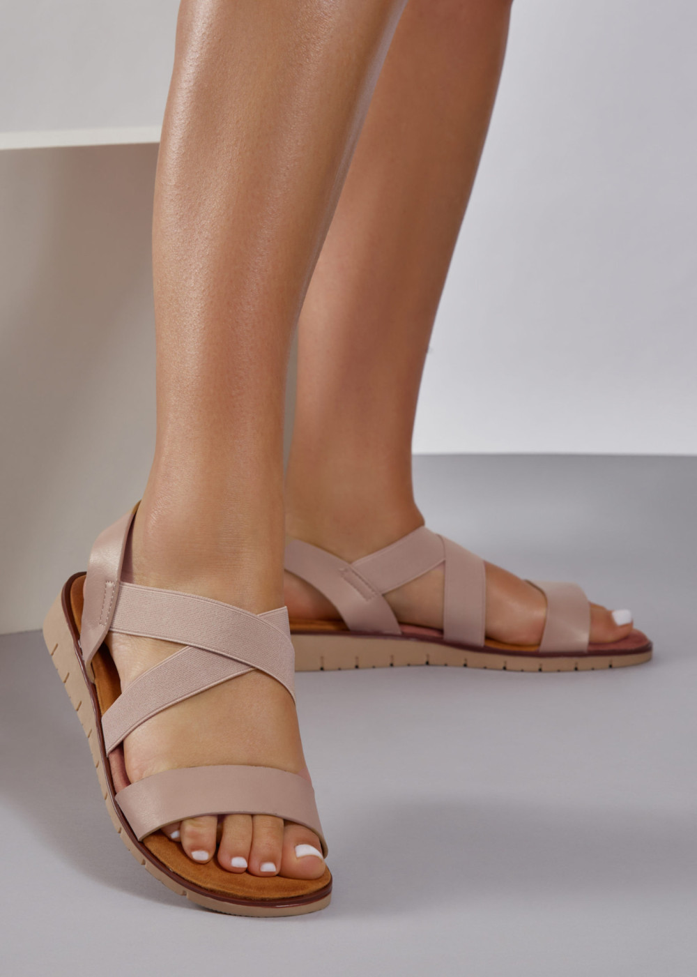 Khaki elasticated cross strap sandals 2