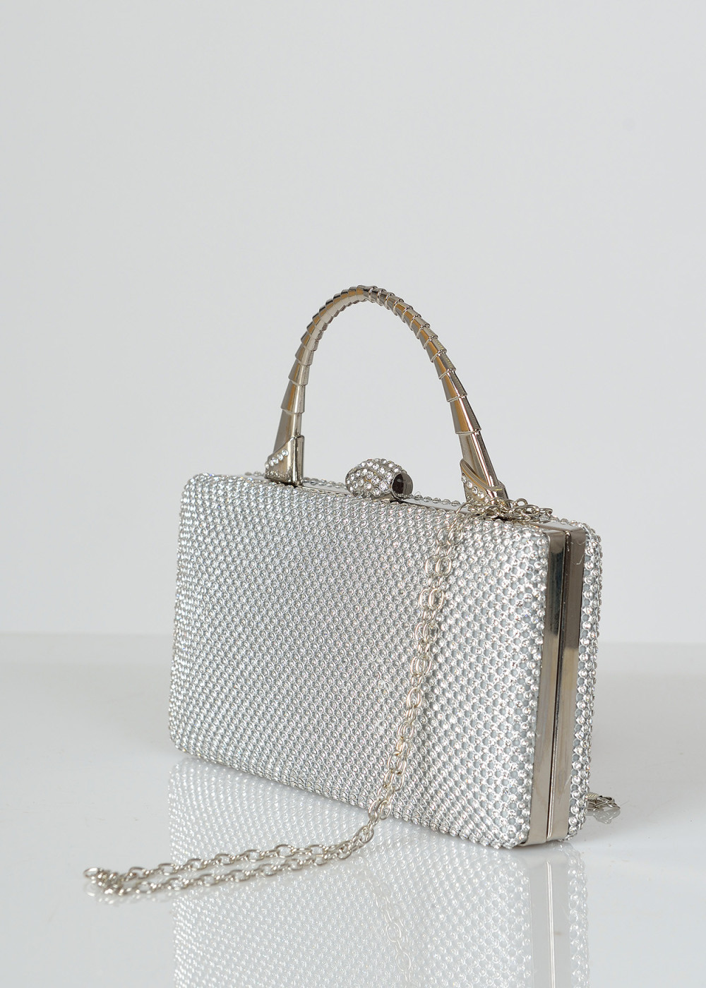 Silver diamante embellished clutch bag 1