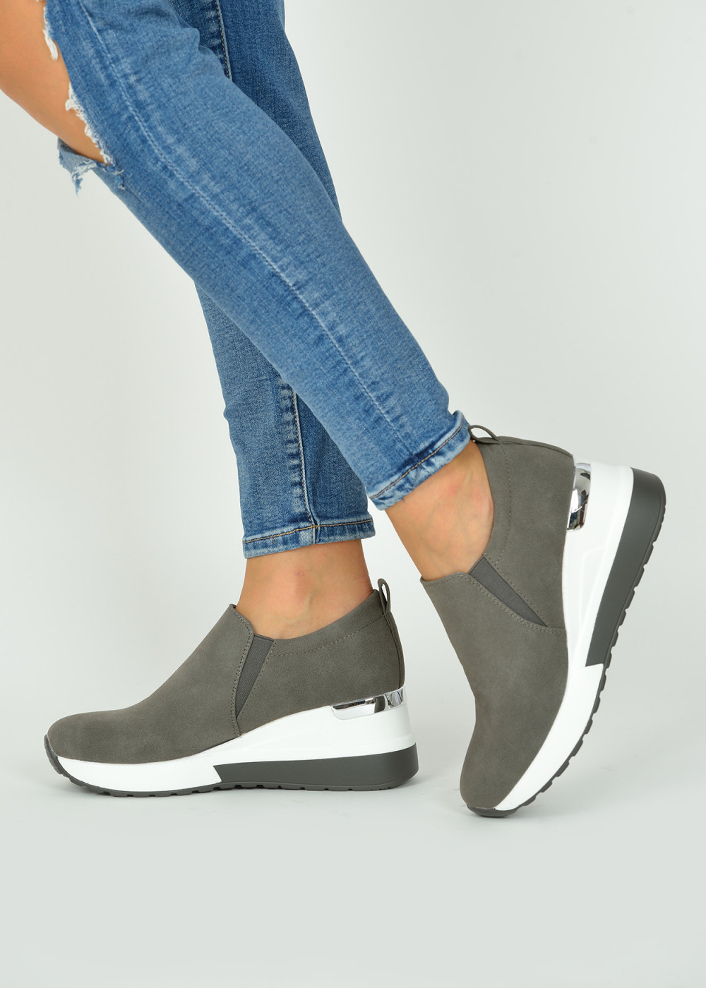 Grey hidden wedge sneakers - Shoelace - Women’s Shoes, Bags and Fashion
