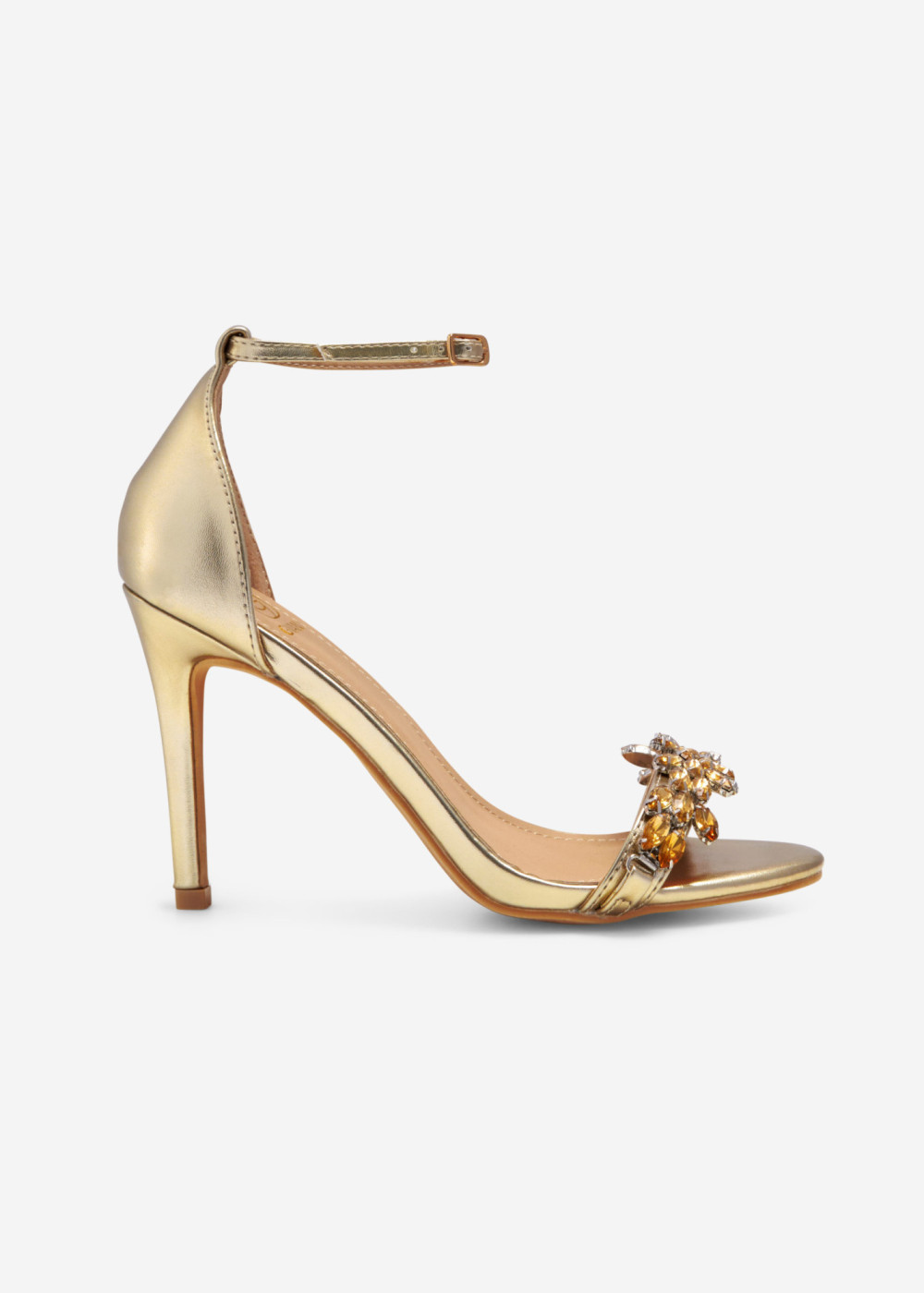 Gold rhinestone embellished heeled sandals 4