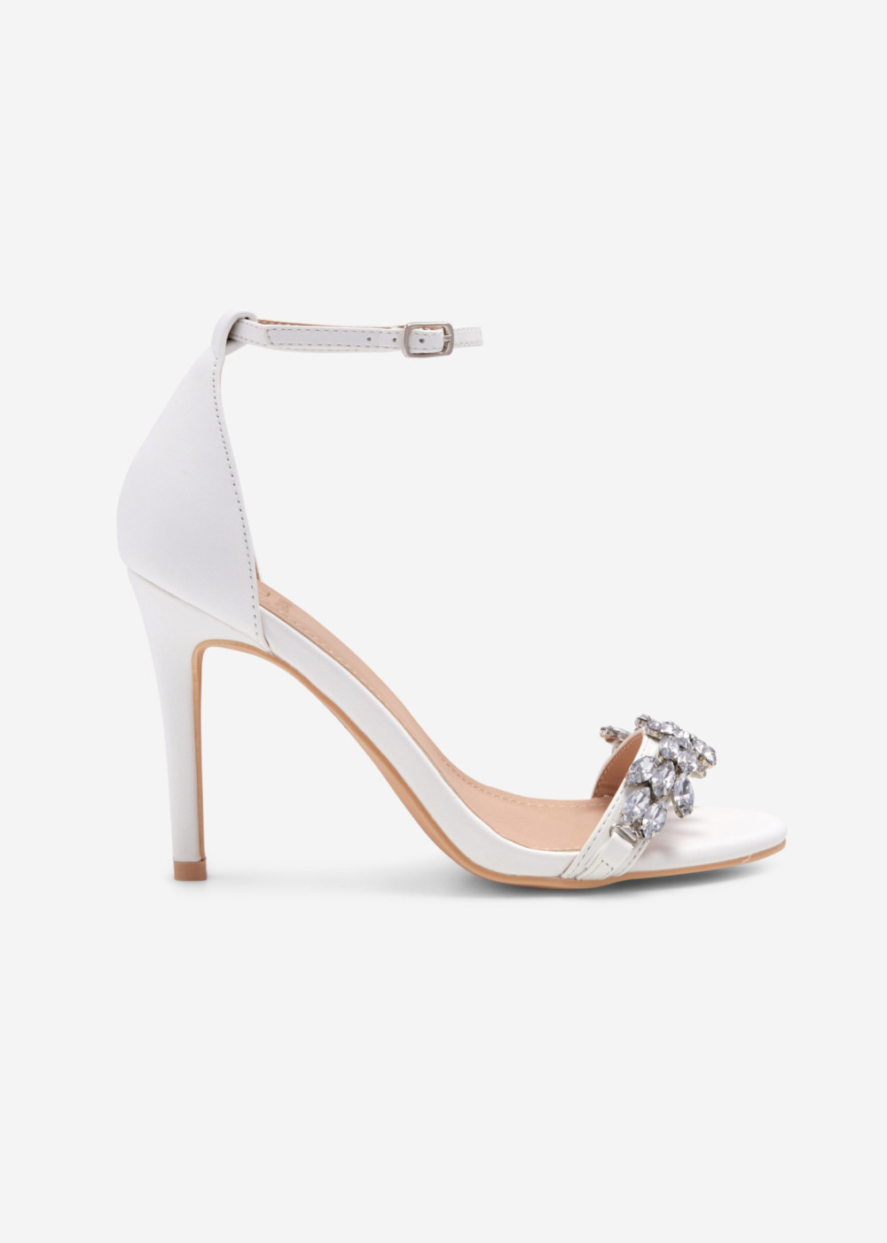 White rhinestone embellished heeled sandals 4