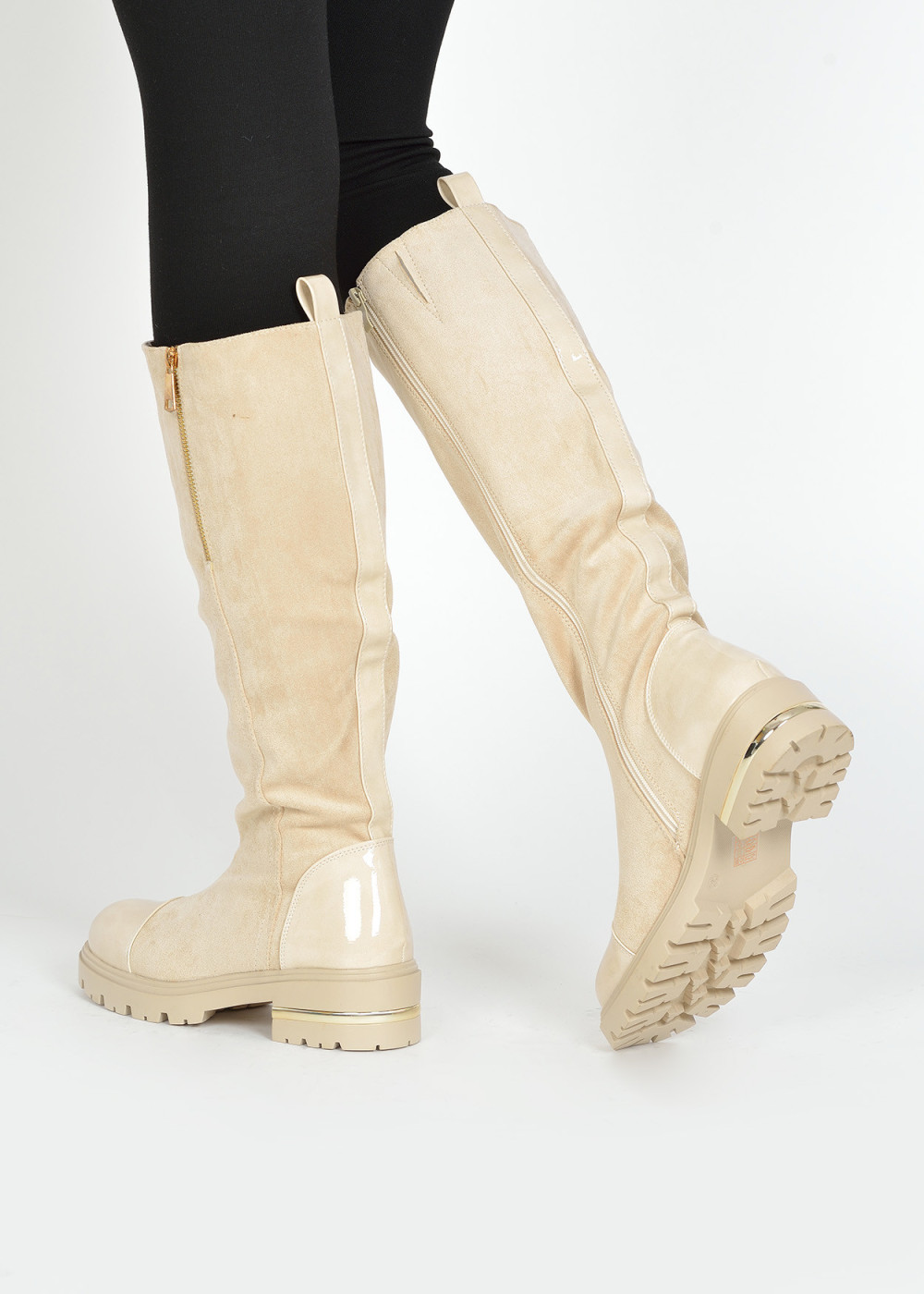 Beige two toned knee high boots 2