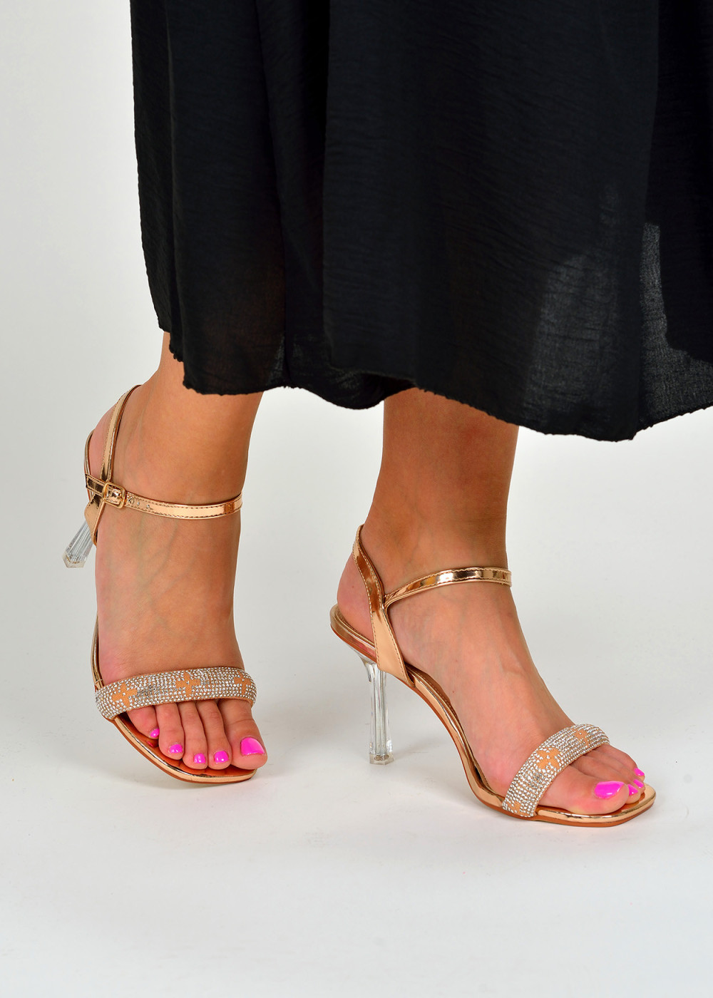 Rose gold diamante embellished heeled sandals 1