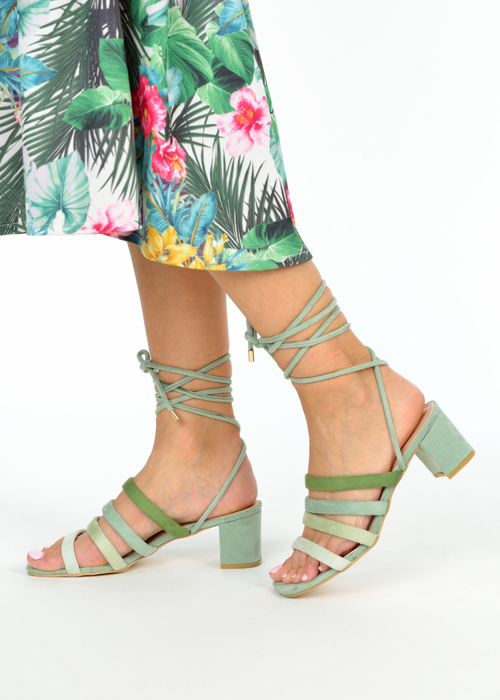 Green block heeled sandals 3