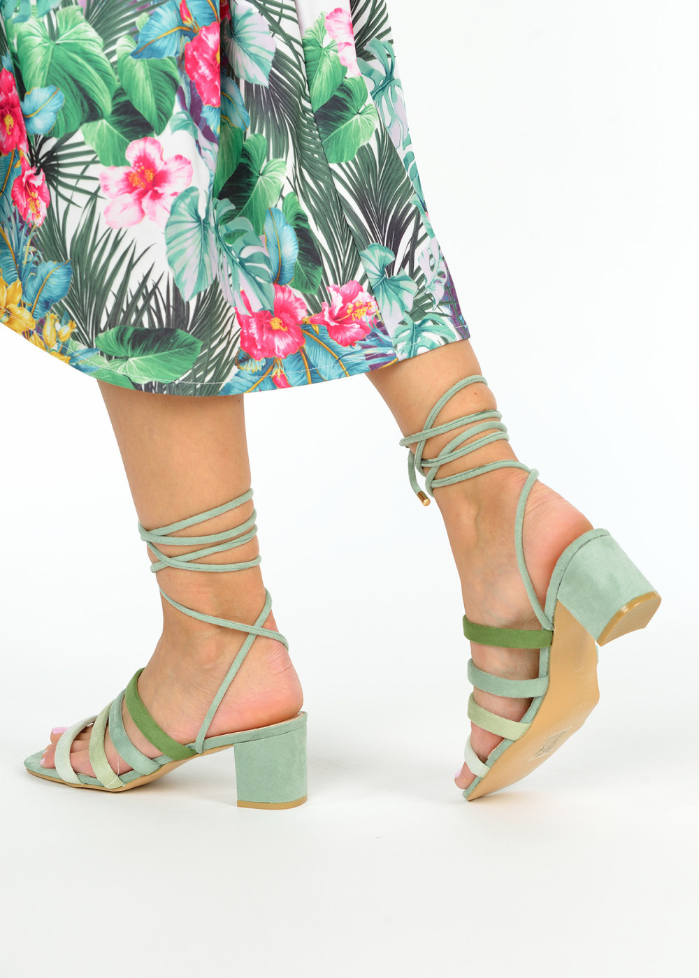 Green block heeled sandals 2