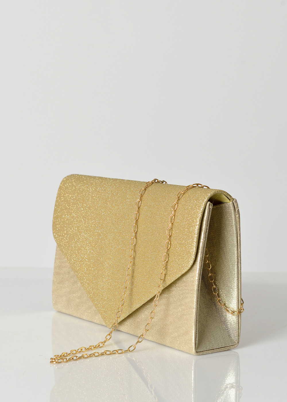 Gold glitter shimmer envelope clutch bag 1