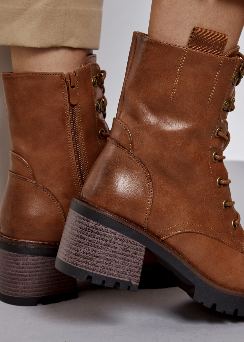 Brown tan lace up heeled ankle boots 2