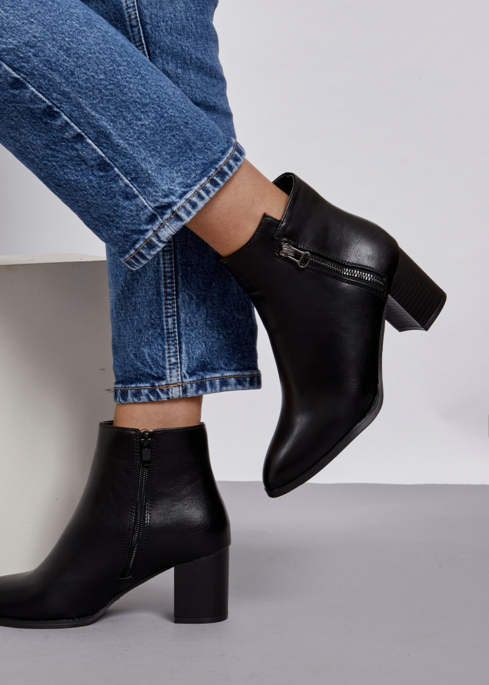 Black zip detail heeled ankle boot 1