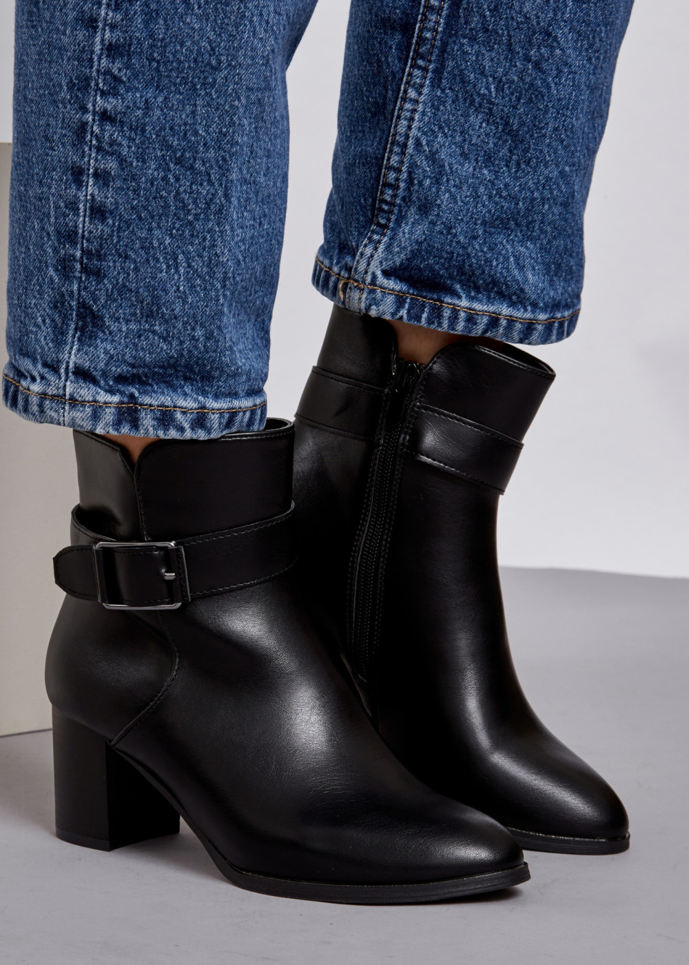 Black buckle detail heeled ankle boots 2