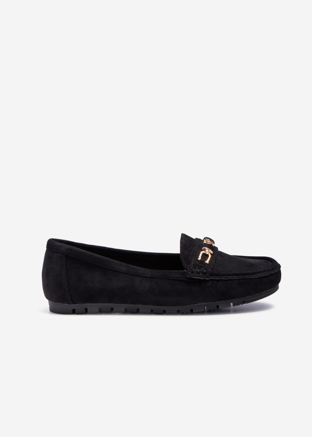 Black gold chain detailed loafers 3