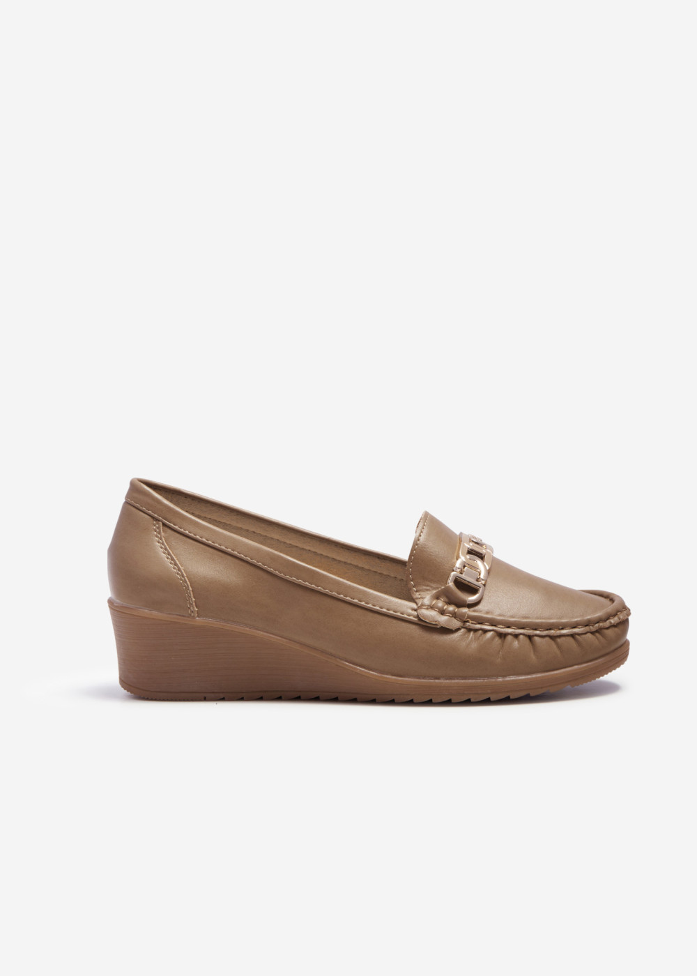 Khaki gold chain wedged loafers 3