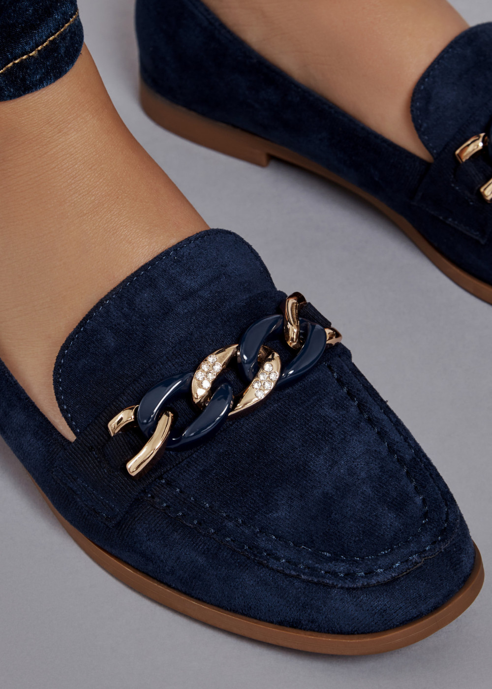 Navy chain detailed loafers 4
