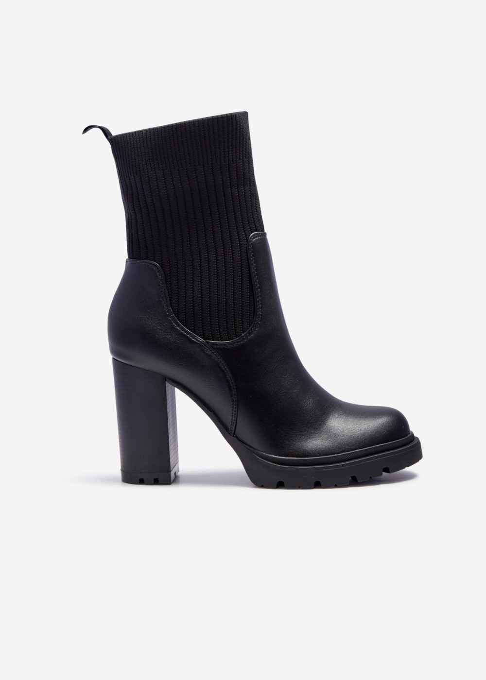 Black sock style heeled midi boots 3