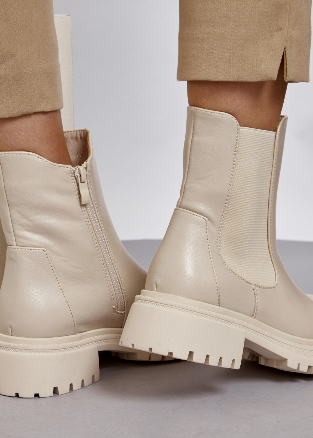 Beige chunky chelsea ankle boots 2