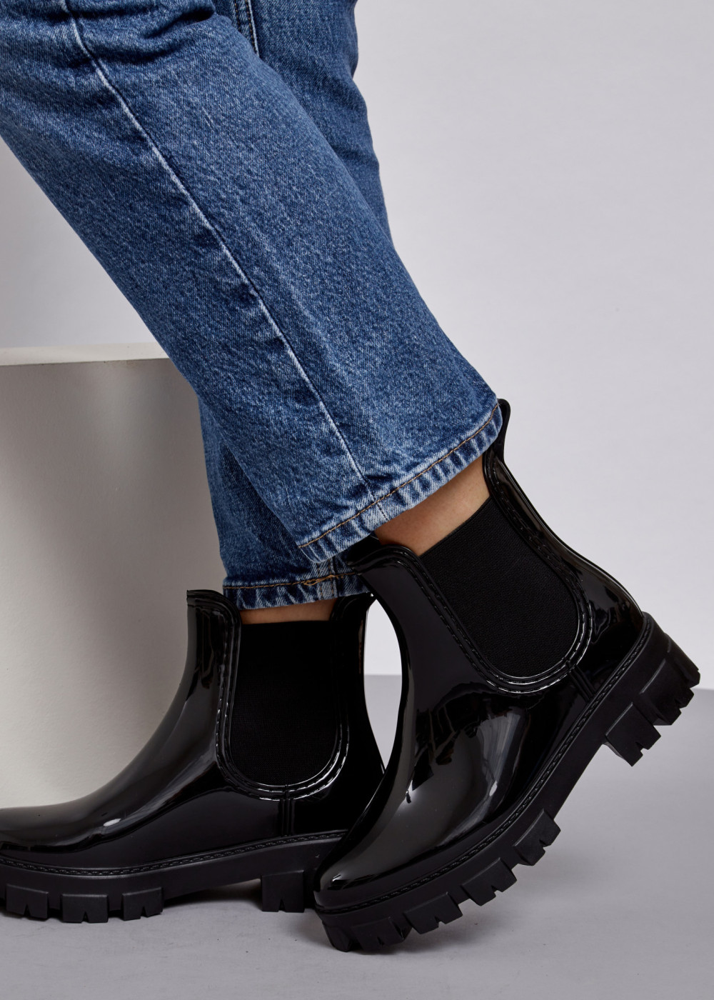 Black patent ankle wellington boots 2