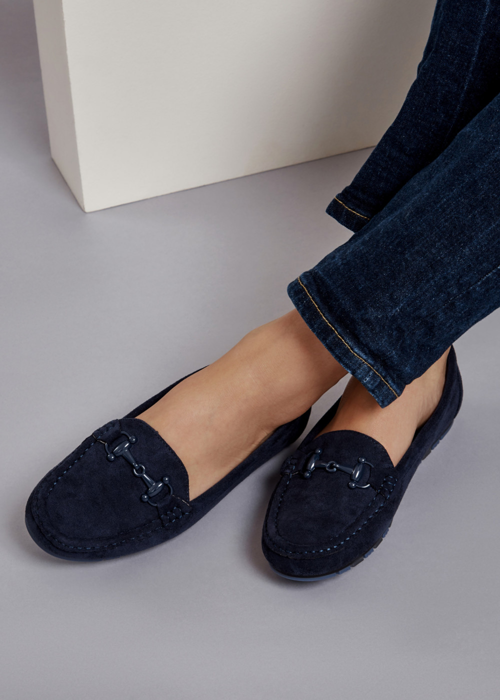 Navy snaffle detailed loafers 1