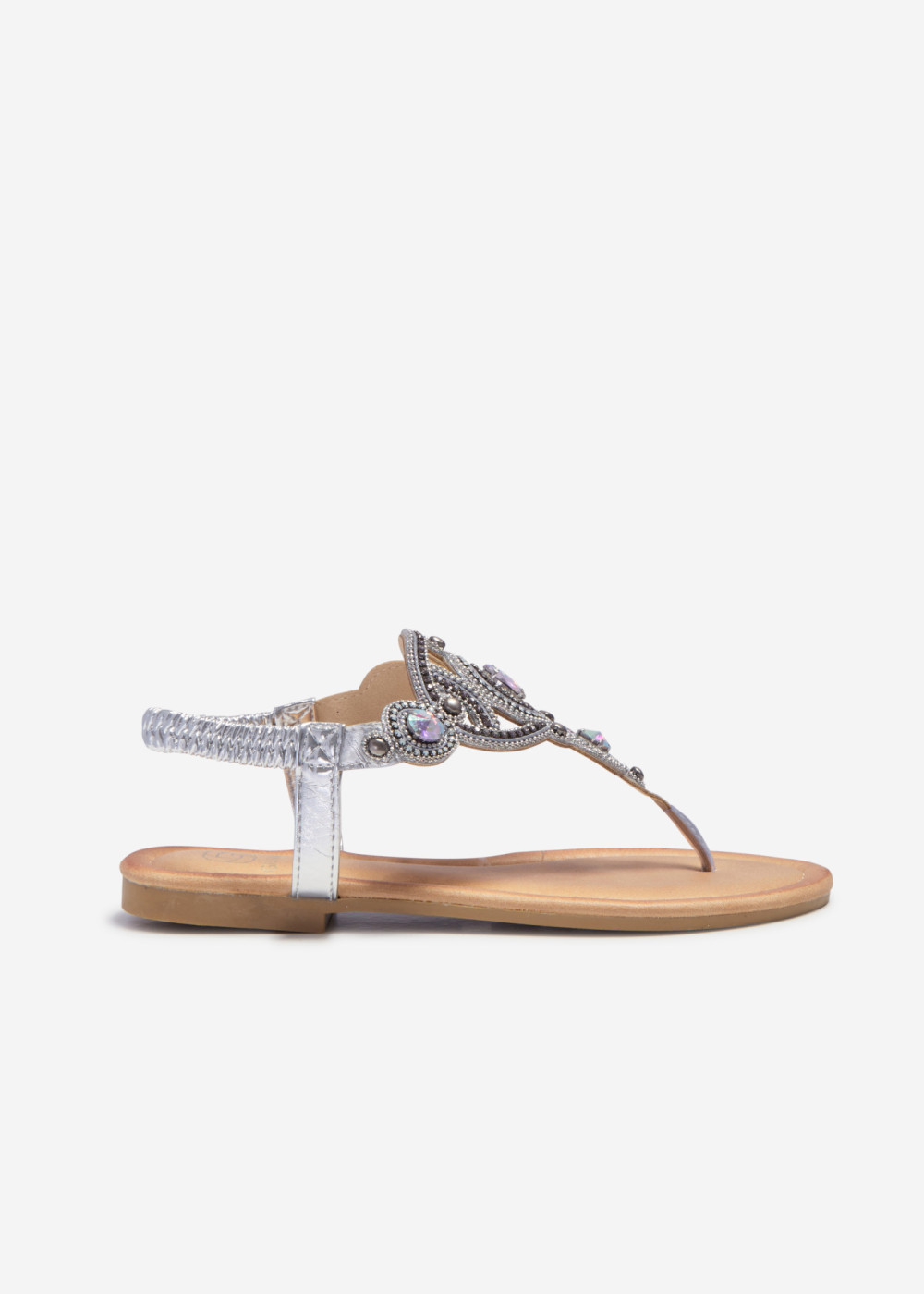 Silver rhinestone embellished toe post sandals 2