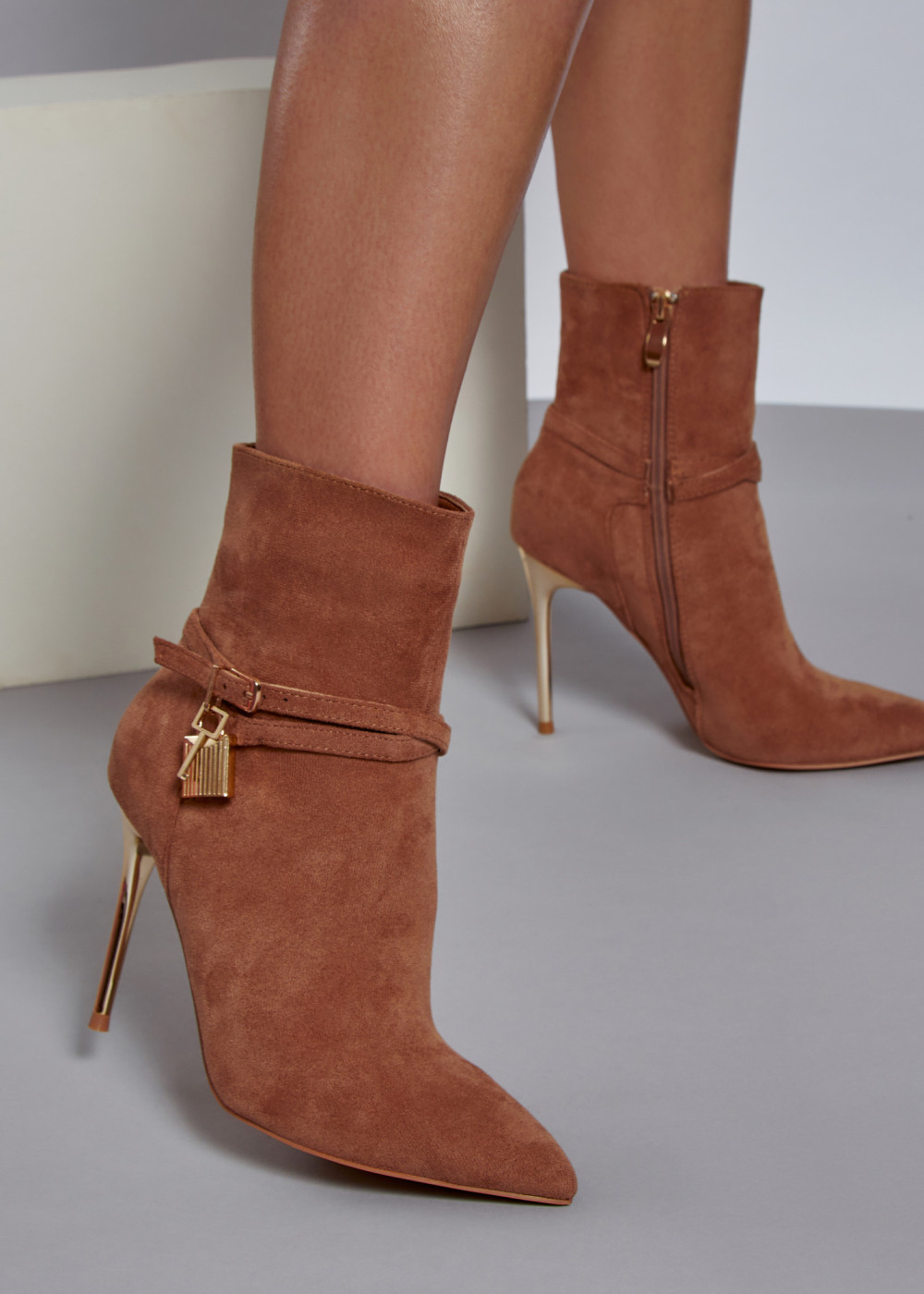 Tan pointed toe stiletto style ankle boots 3