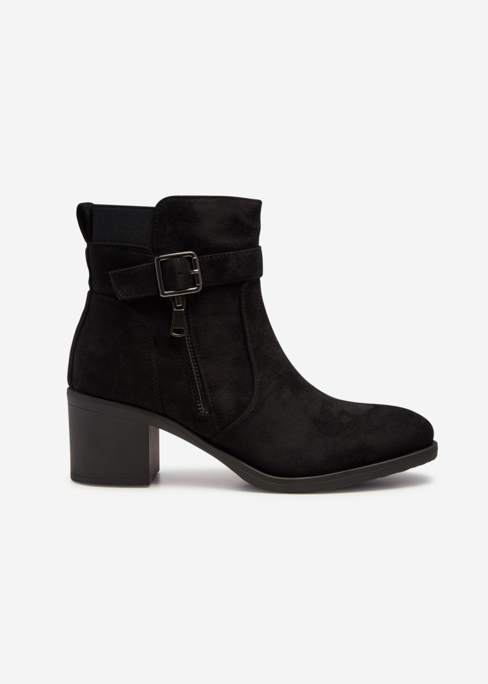 Black buckle zip detail heeled ankle boots 3